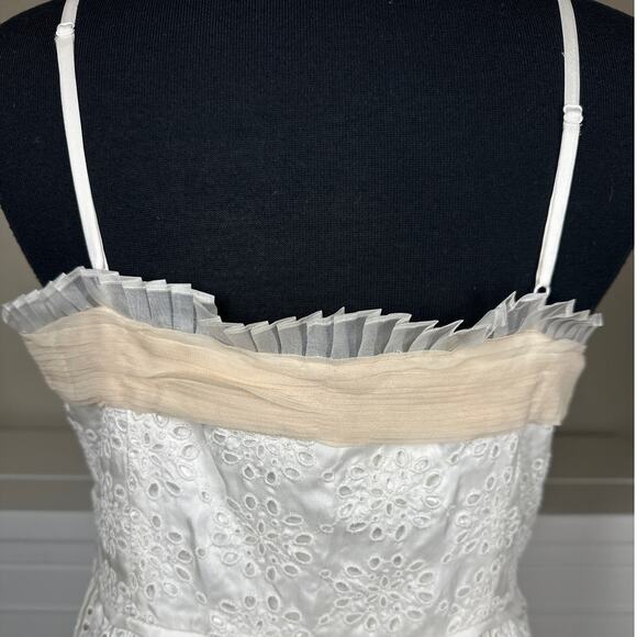 ECI New York 100% Silk Ivory Eyelet Ruffle Mini Spaghetti Strap Dress Size 10 - Picture 6 of 16